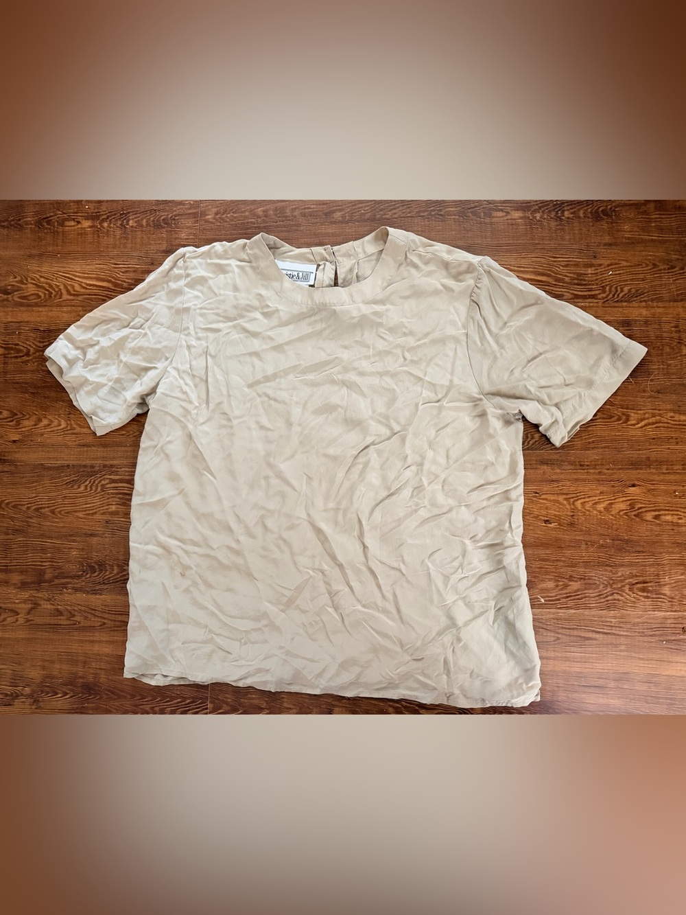 VTG Sandwashed 90s Christie & Jill 100% Silk Blouse Top Beige Tan Keyhole M
